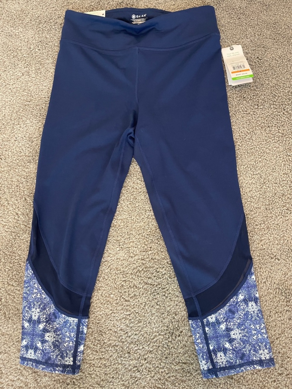 GAIAM Navy Capri Leggings with Blue Printed Cuffs